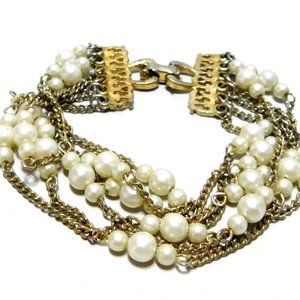 Beaded Faux Pearl 6 Strand Bracelet 7 5/8" Long